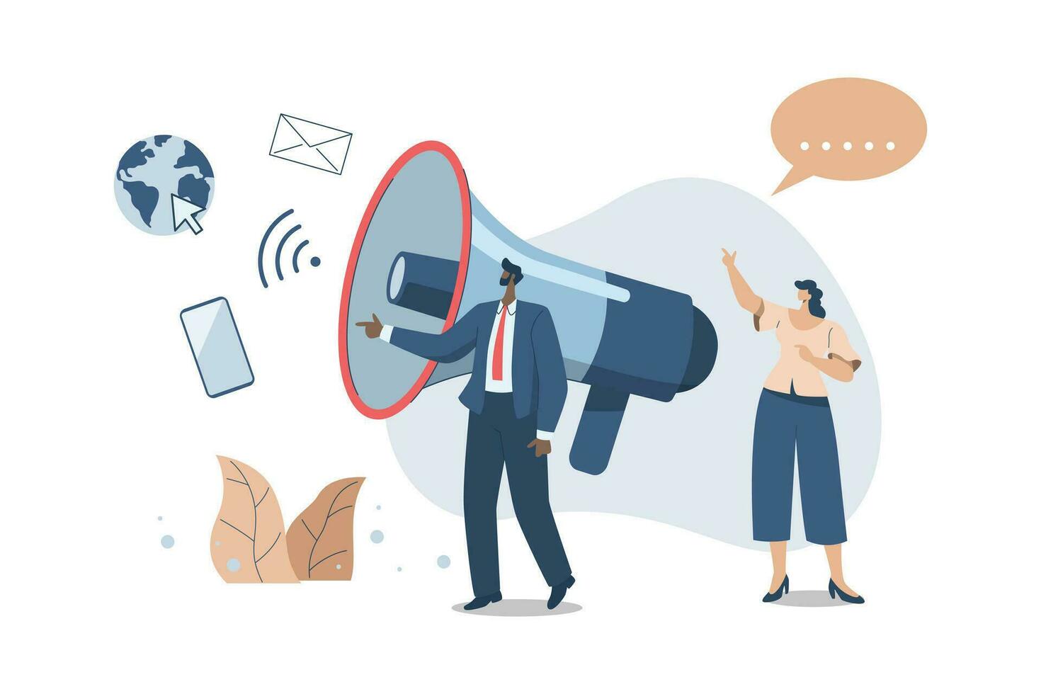 Promoting communication with customers, Sending important messages, Marketing activities with social media campaigns, Business marketing media. Advertising teams, or announcements with a megaphone. vector