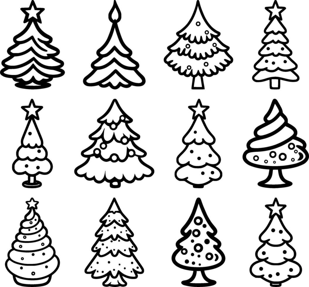 Christmas Tree Coloring Icon Collection vector