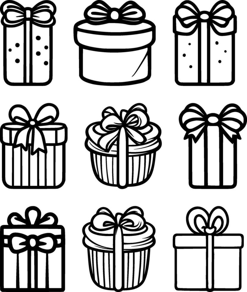 Christmas Gift Coloring Icon Collection vector