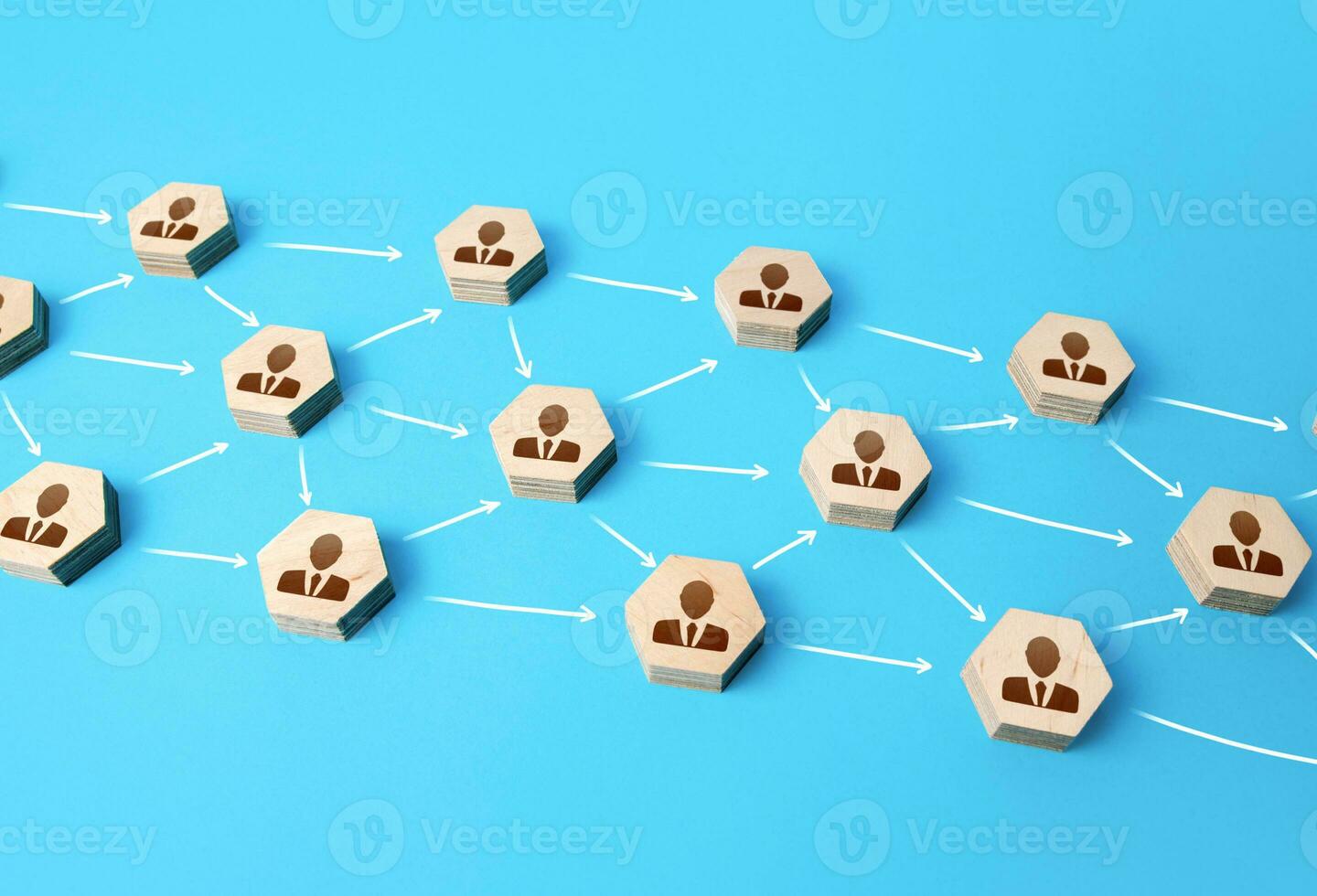 Transfer of information between people. Exchange of experience and information. Concept of spreading news and rumors. Communication. Dissemination of ideas and thoughts. Chain reaction photo