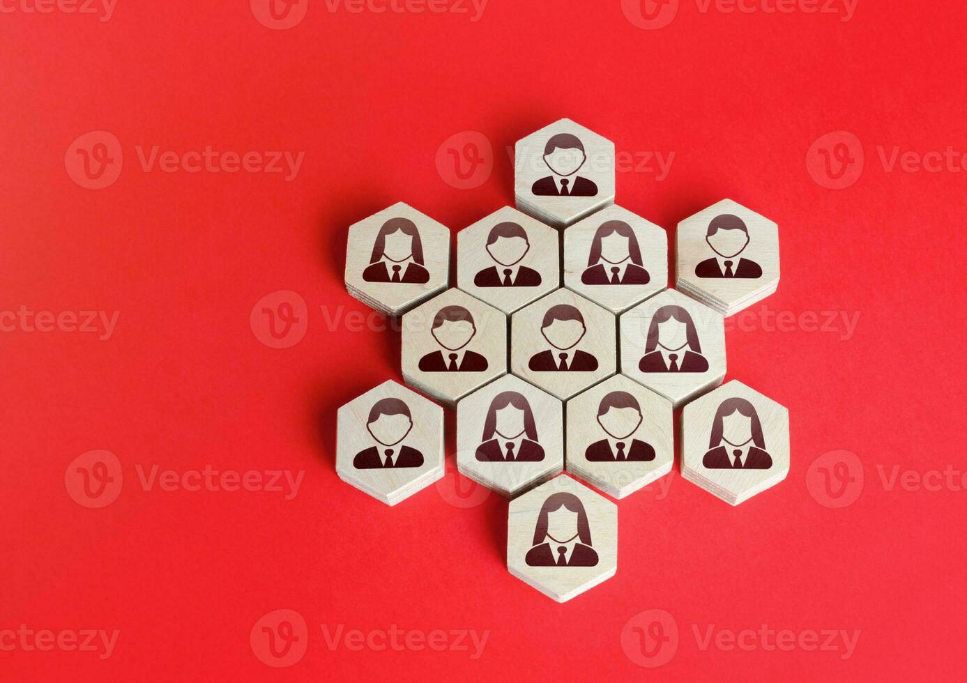 Orderly structure of the organization of people. Systemic organization, business management, non-traditional hierarchical model. Unity. Building a team, teamwork cooperation. Discipline in hierarchy photo