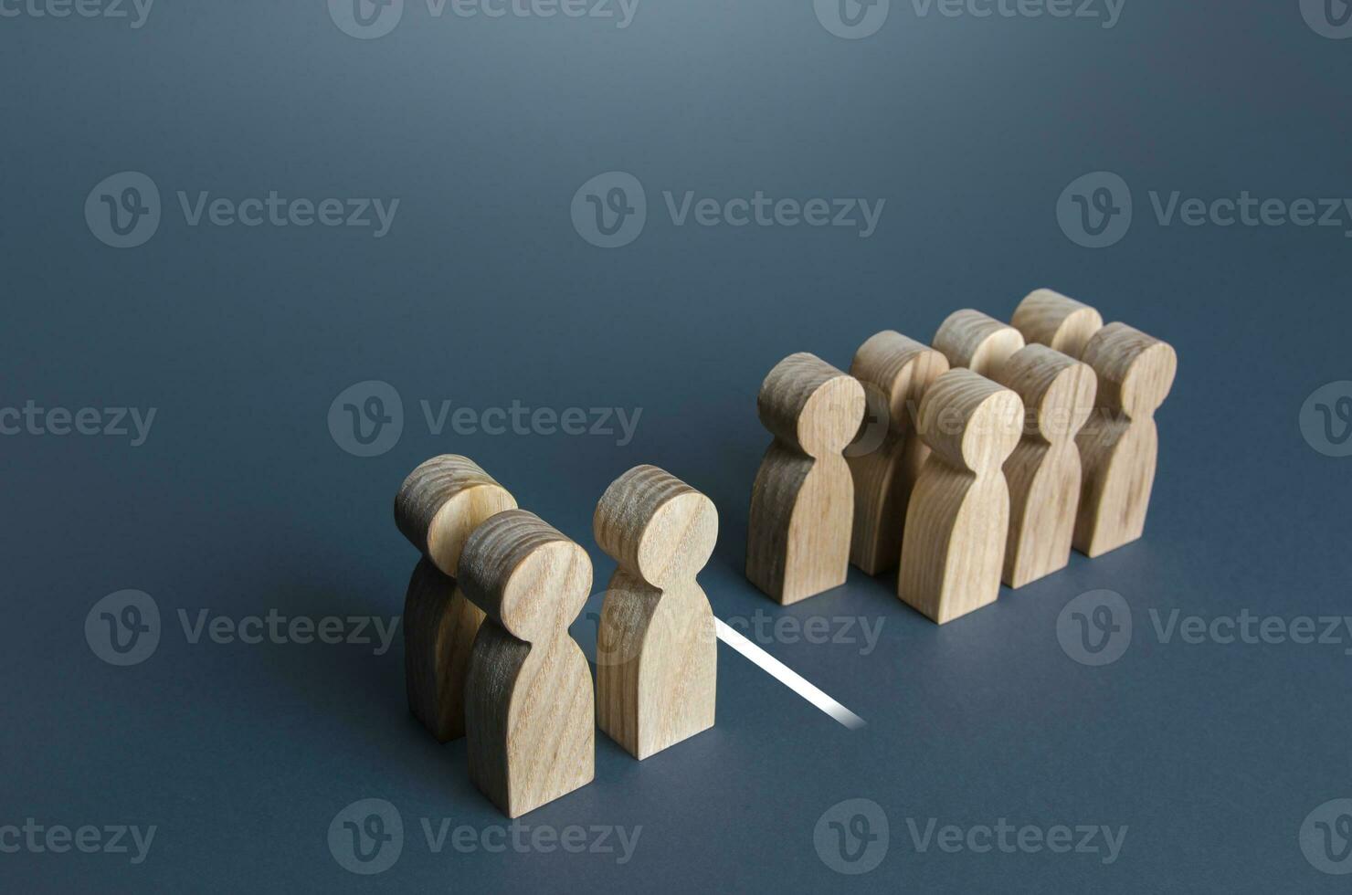 Three out of ten people separated by a line. Visualization of statistical data. 30 of 100. Polls test results. Equality in numbers. Dividing people into two groups. Market segmentation photo
