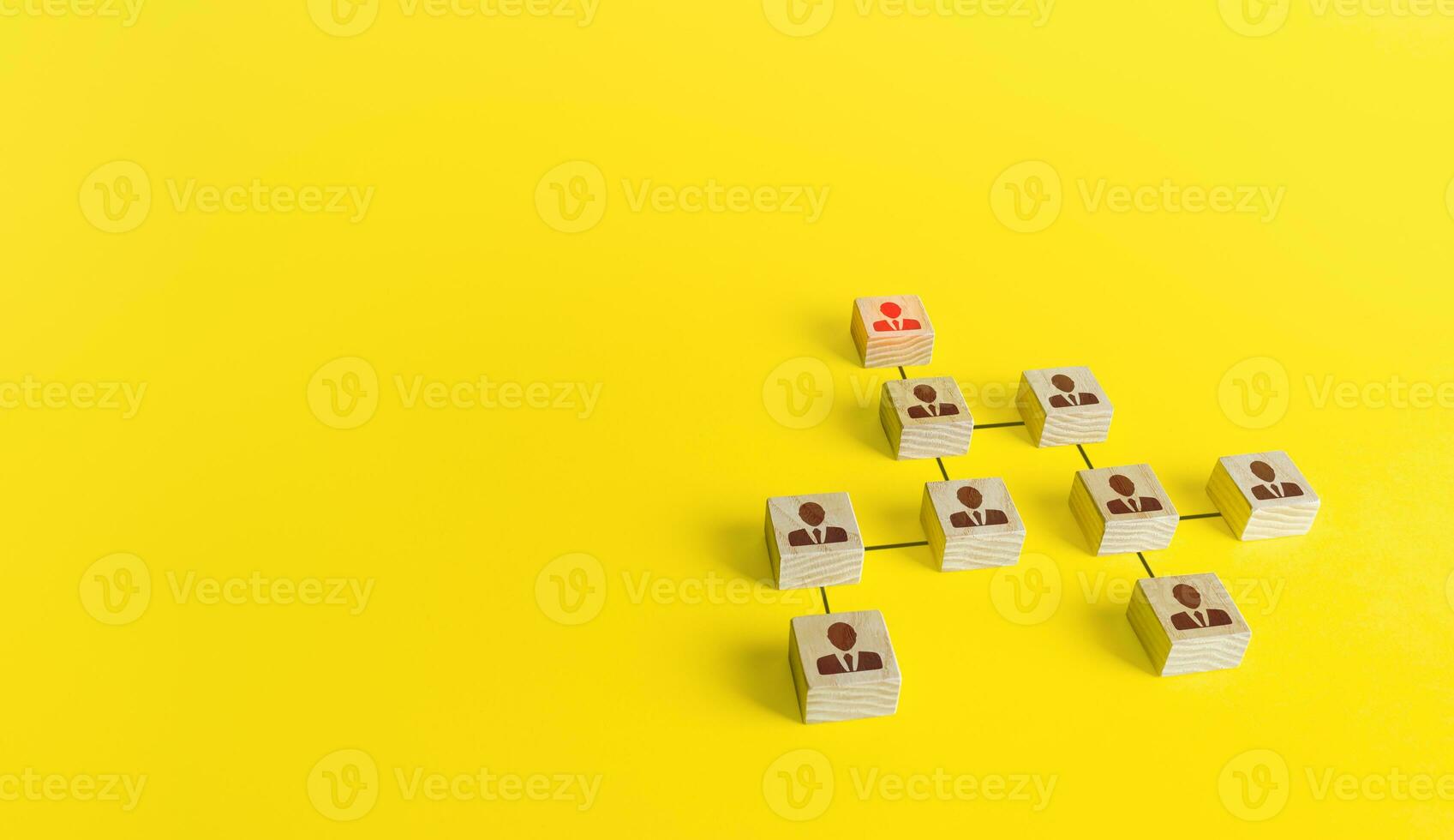 Company hierarchical organizational chart of blocks. The classic conformism system of the leader-subordinate. Efficient company structure with high performance. Determination of the final beneficiary photo