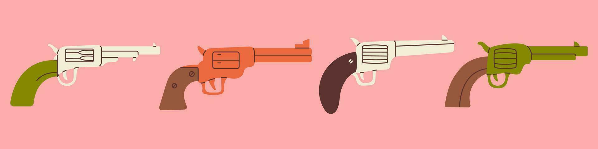 Vector cowboy western guns. Wild west concept. Set of different cowboy gun illustrations.