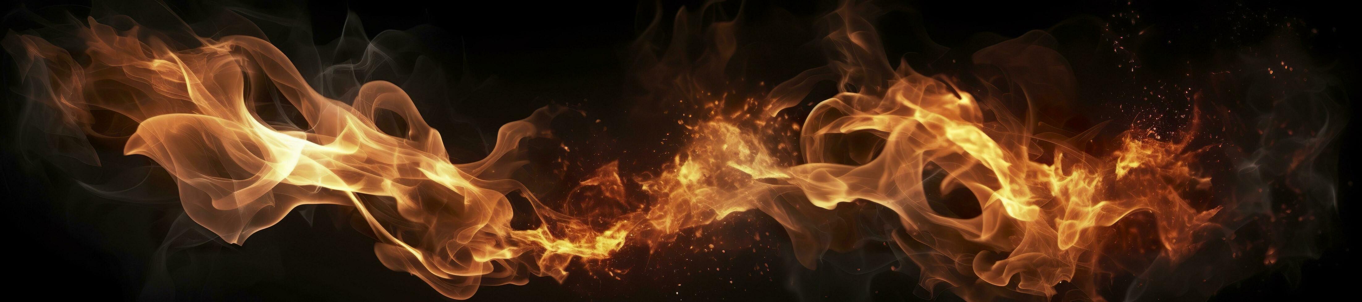 Fire flames on black background. AI Generative photo