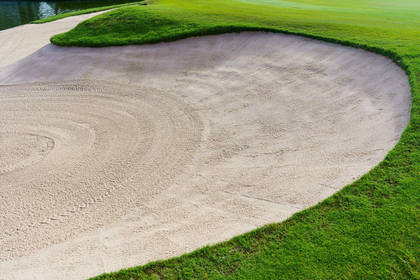 Golf course sand pit bunker aesthetic background,Used as obstacles for golf competitions for difficulty and falling off the course for beauty photo