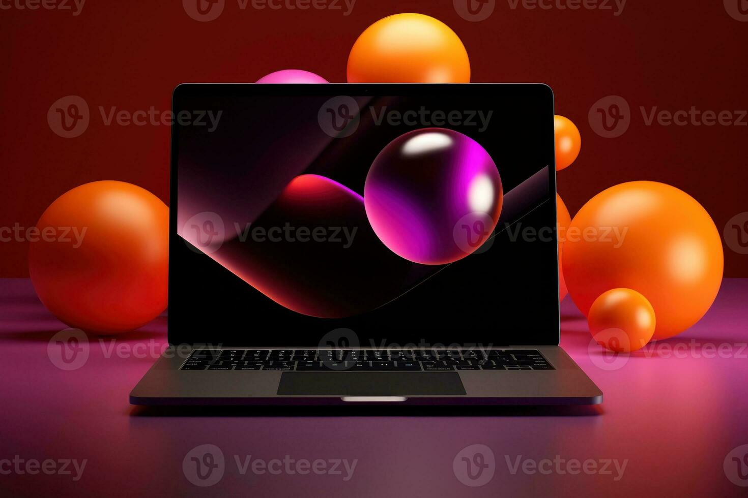 Mockup of beautiful laptop with multicolor background, Generative AI illustration photo