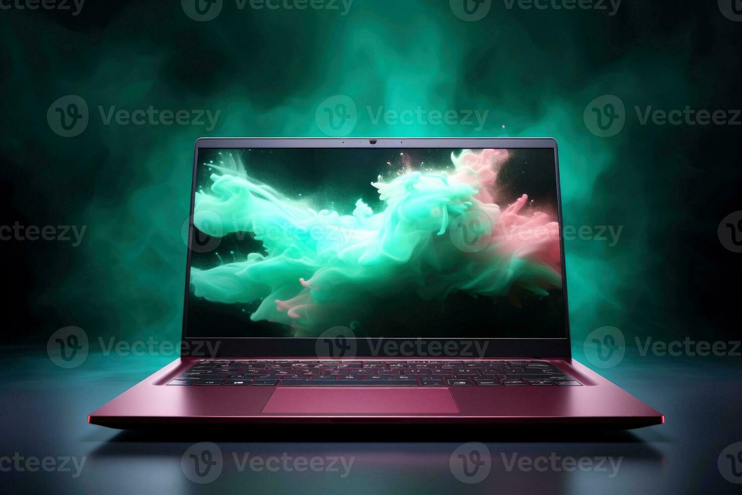 Mockup of beautiful laptop with multicolor background, Generative AI illustration photo