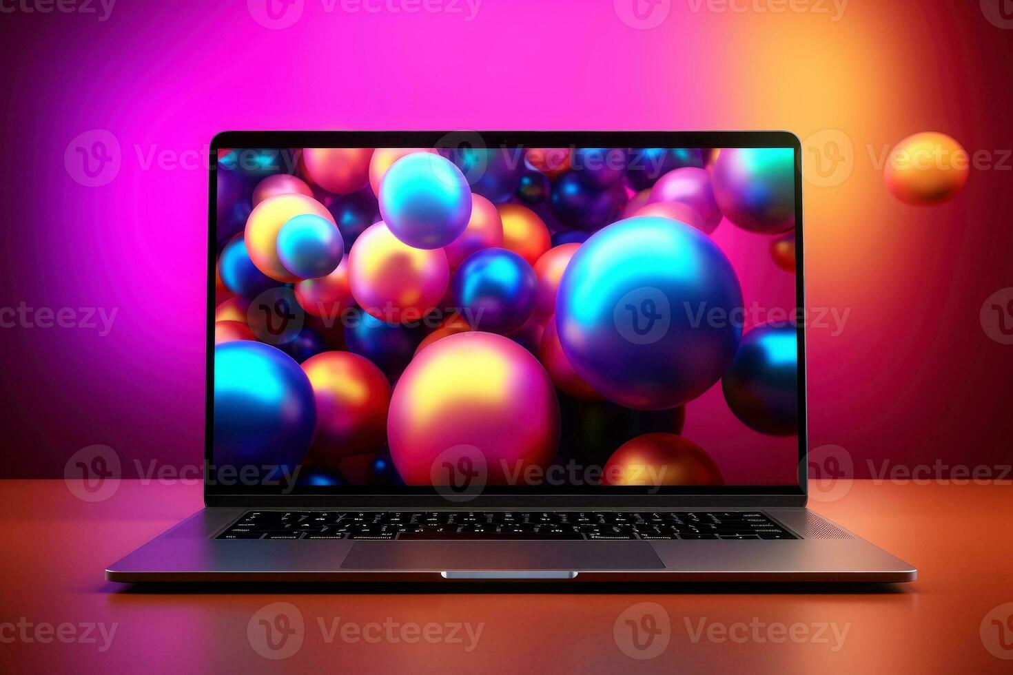 Mockup of beautiful laptop with multicolor background, Generative AI illustration photo