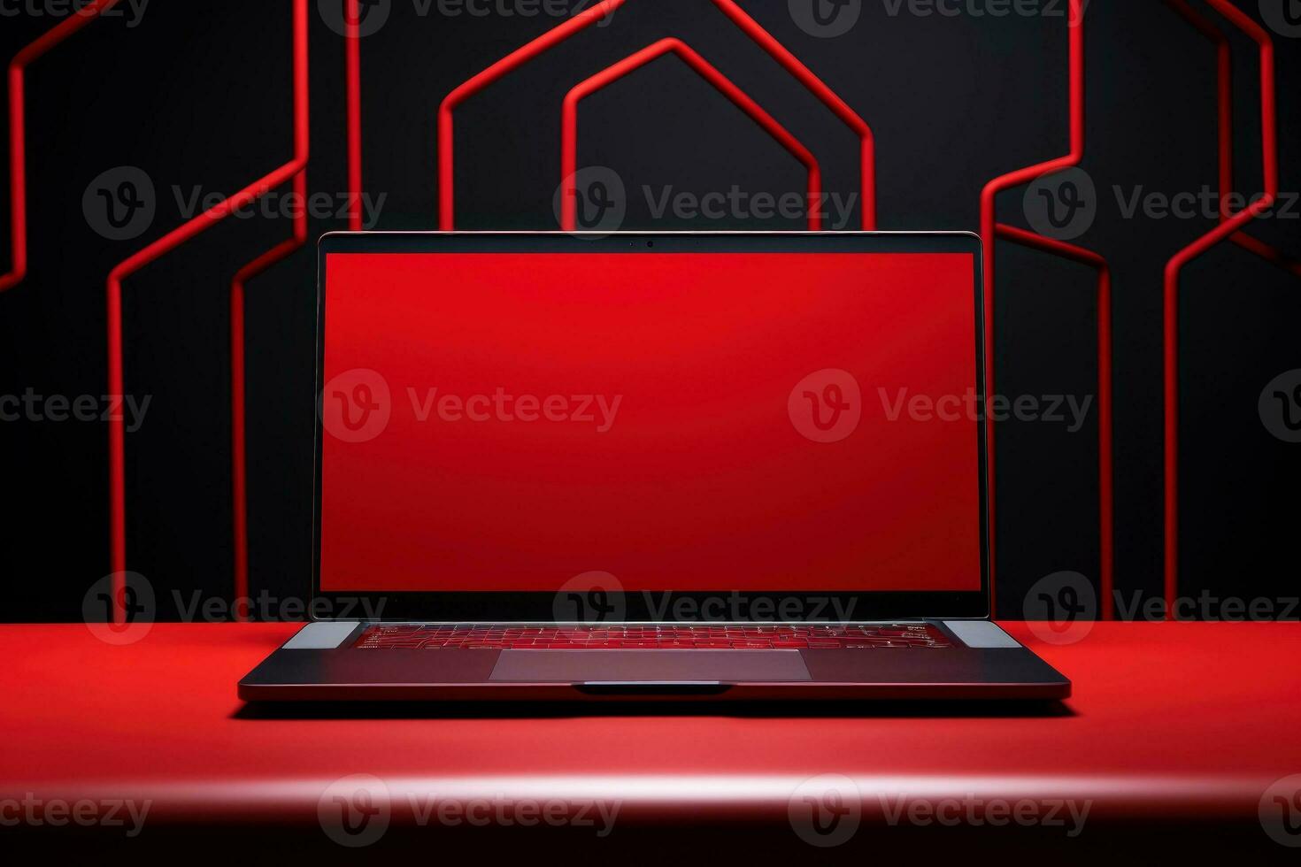 Mockup of beautiful laptop with multicolor background, Generative AI illustration photo
