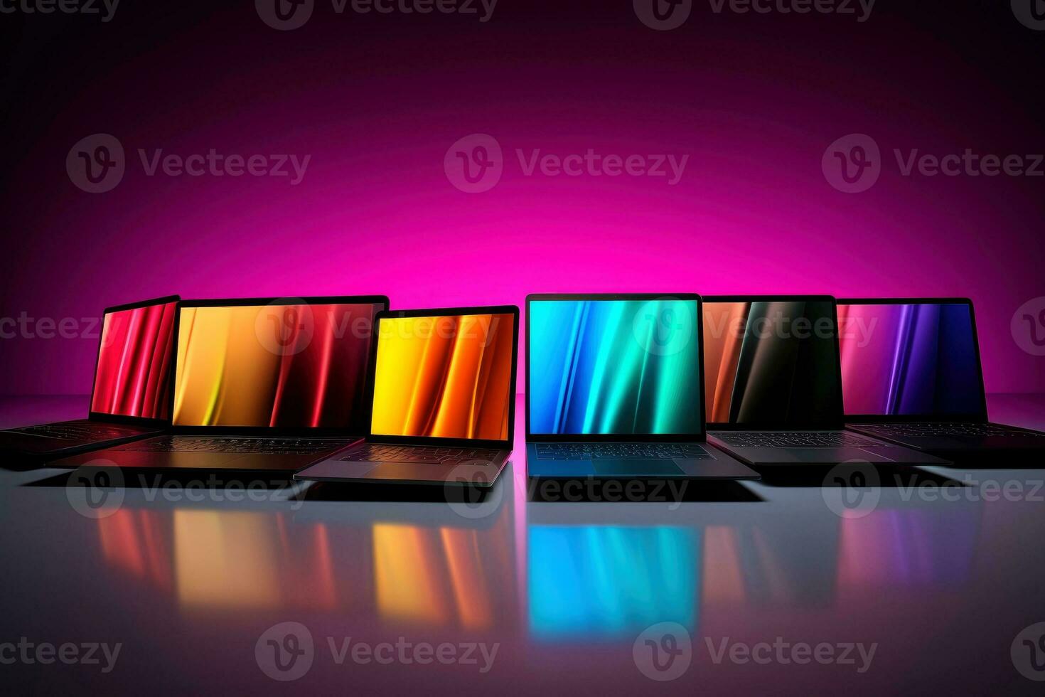 Mockup of beautiful laptop with multicolor background, Generative AI illustration photo