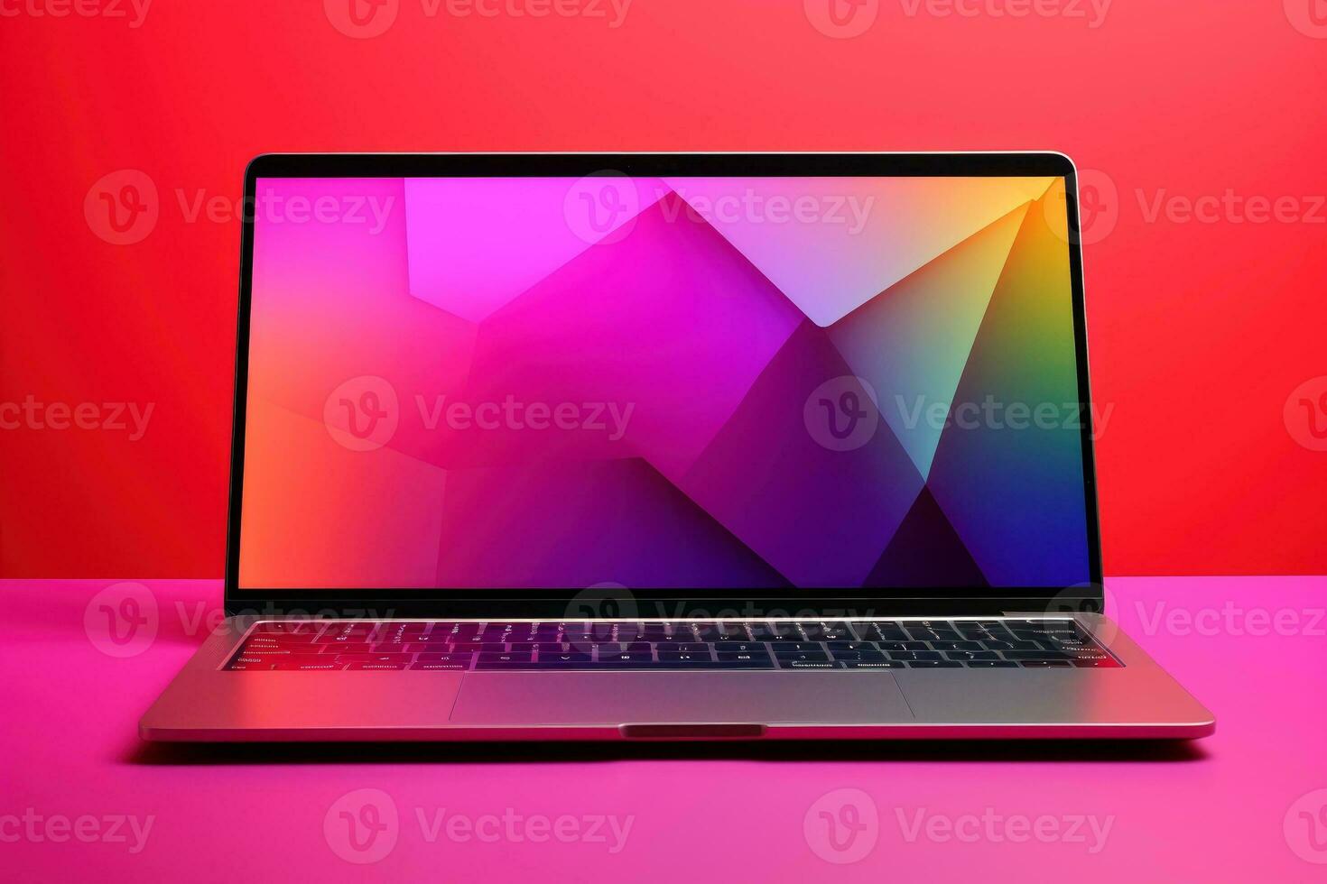 Mockup of beautiful laptop with multicolor background, Generative AI illustration photo