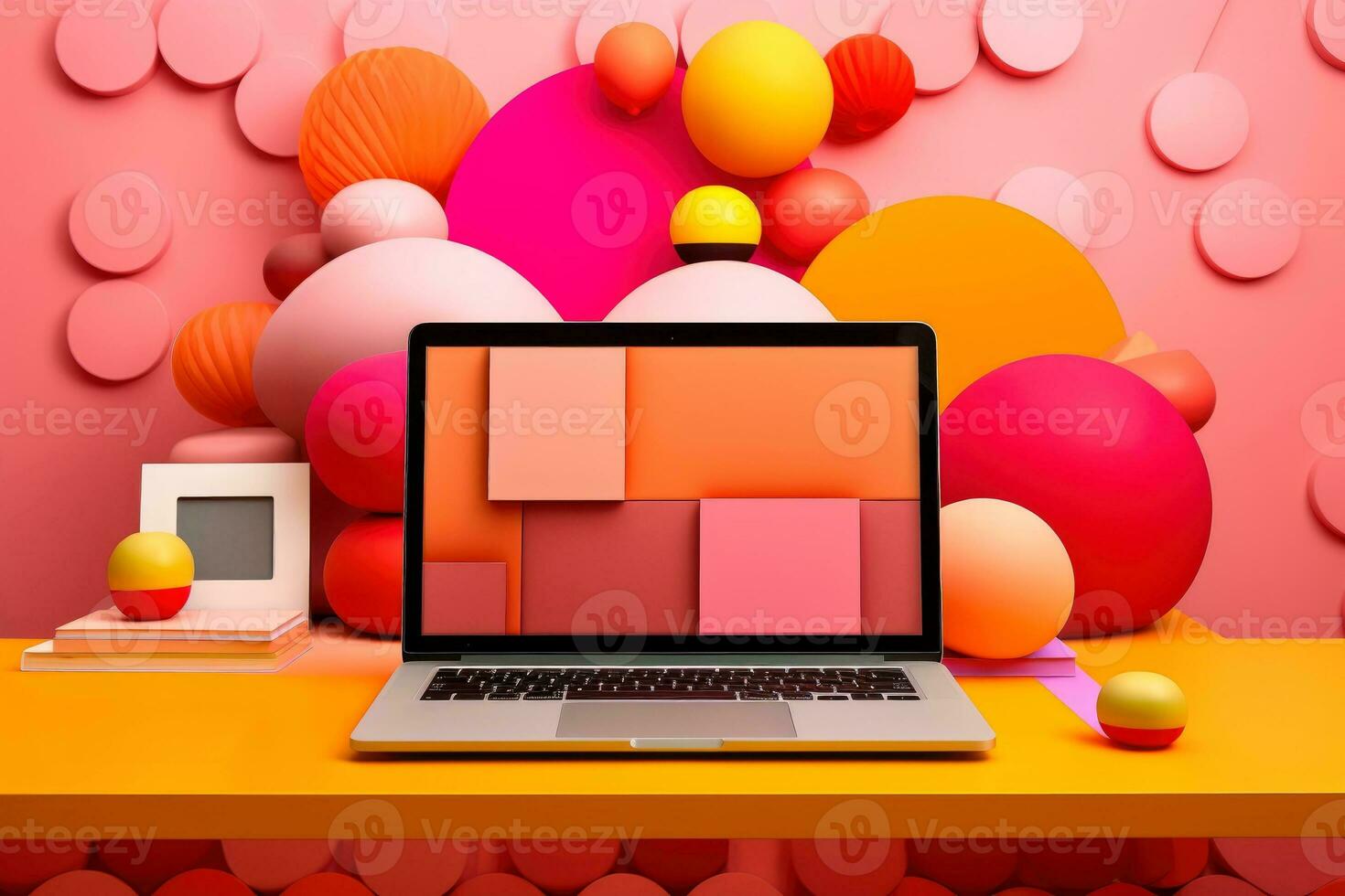 Mockup of beautiful laptop with multicolor background, Generative AI illustration photo