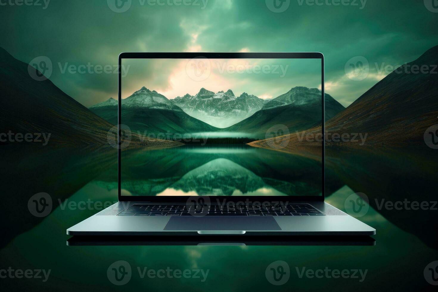 Mockup of beautiful laptop with multicolor background, Generative AI illustration photo