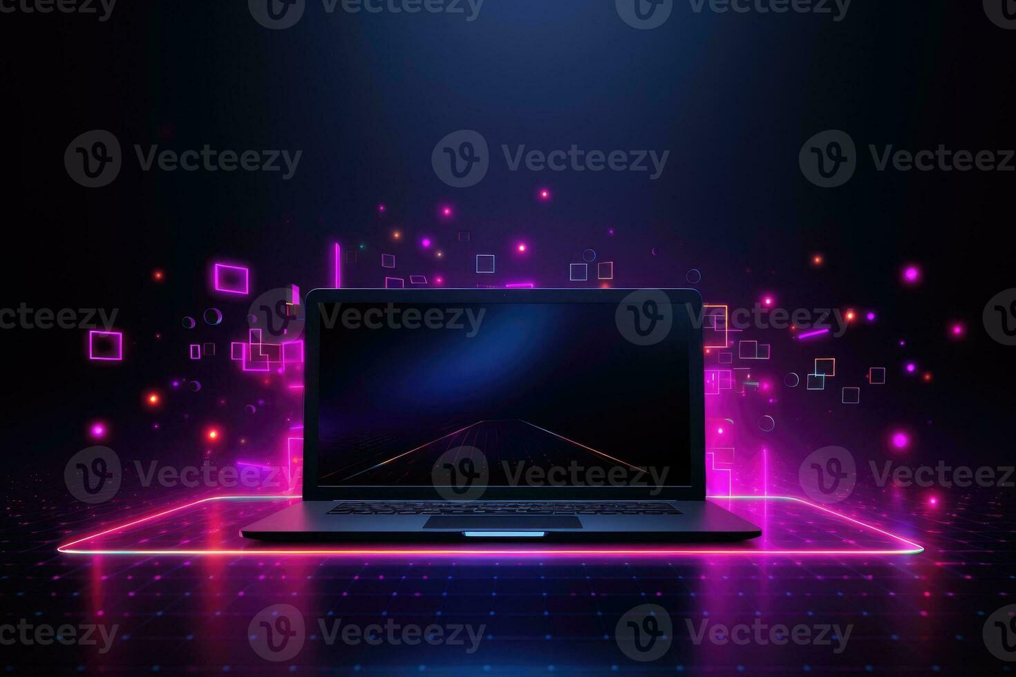 Mockup of beautiful laptop with multicolor background, Generative AI illustration photo