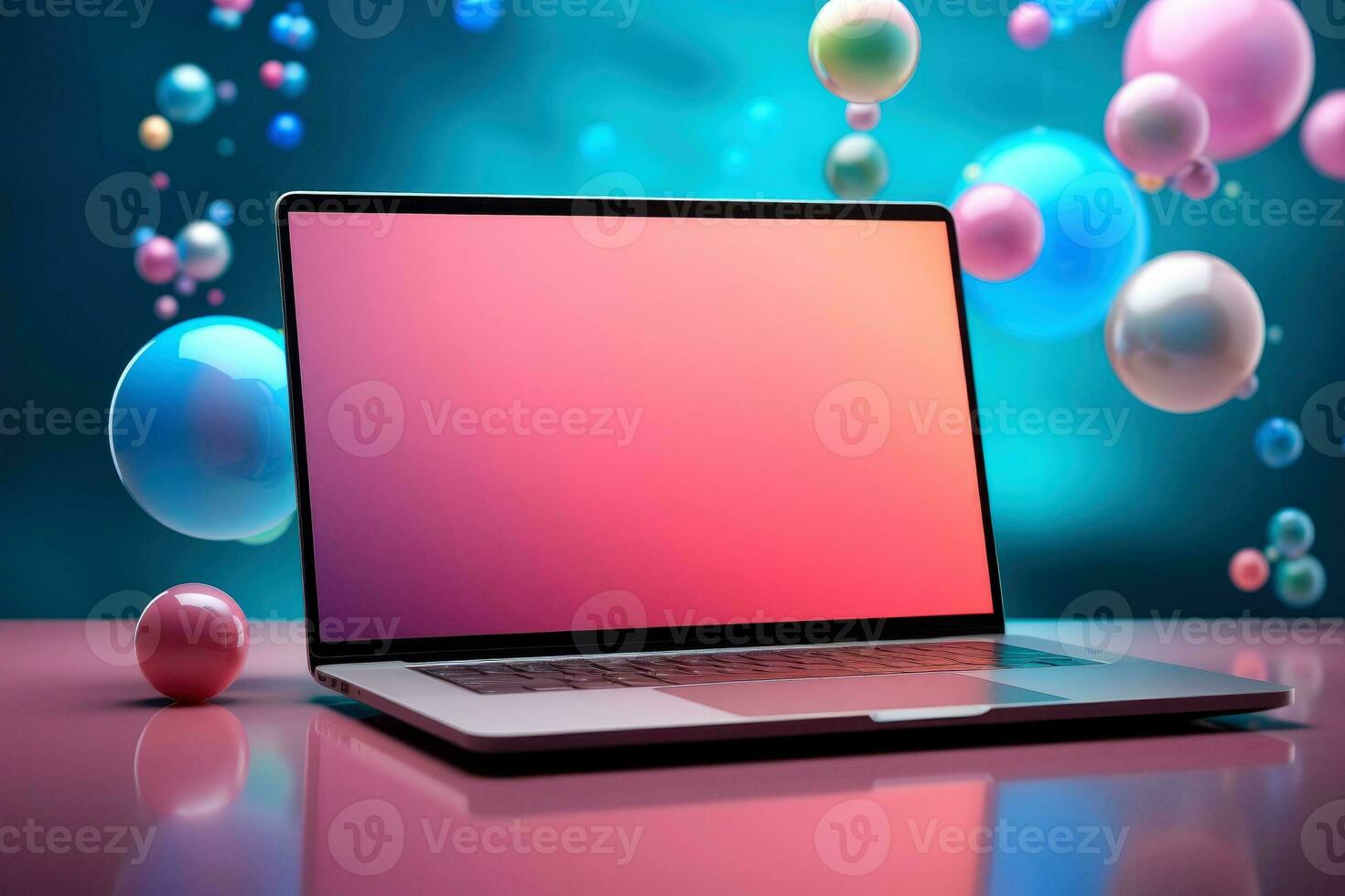 Mockup of beautiful laptop with multicolor background, Generative AI illustration photo