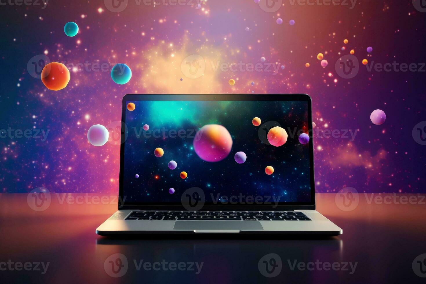 Mockup of beautiful laptop with multicolor background, Generative AI illustration photo