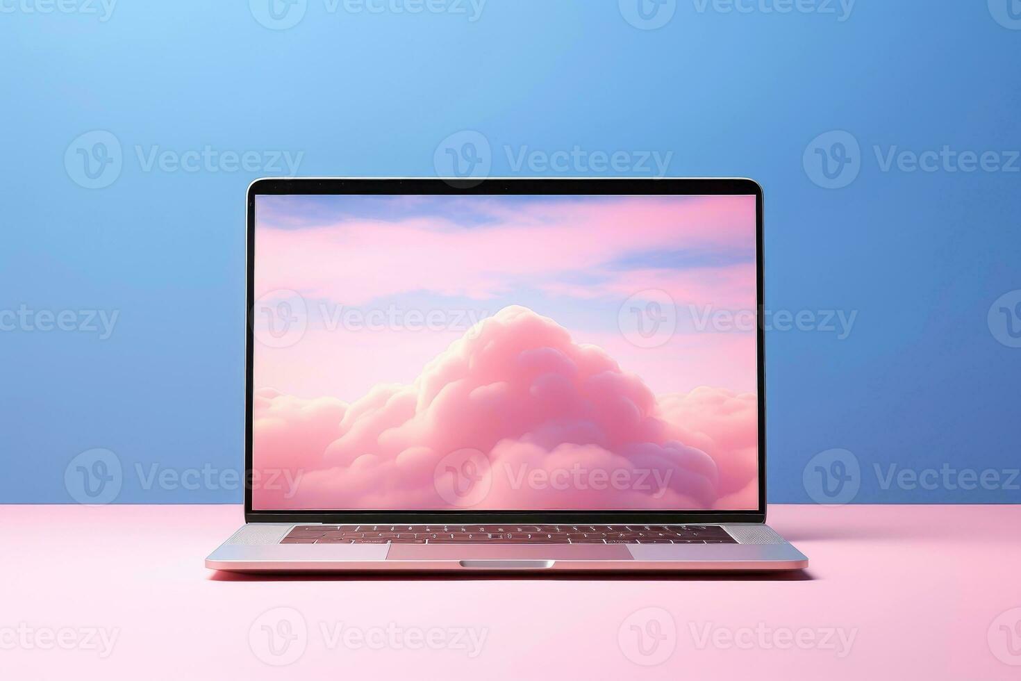 Mockup of beautiful laptop with multicolor background, Generative AI illustration photo