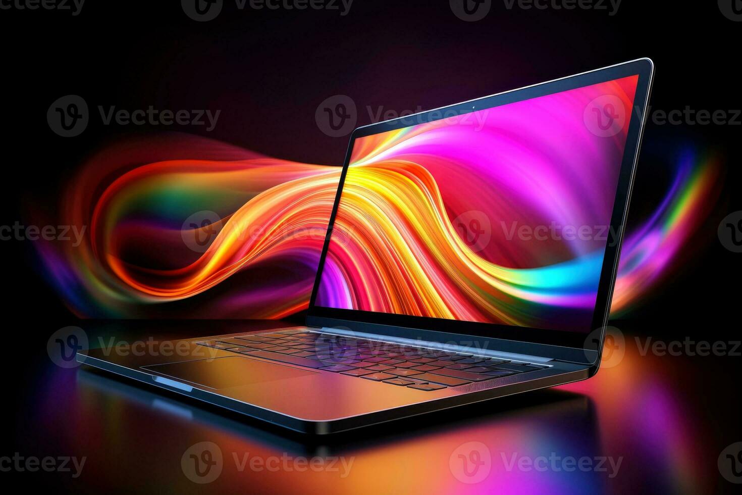 Mockup of beautiful laptop with multicolor background, Generative AI illustration photo