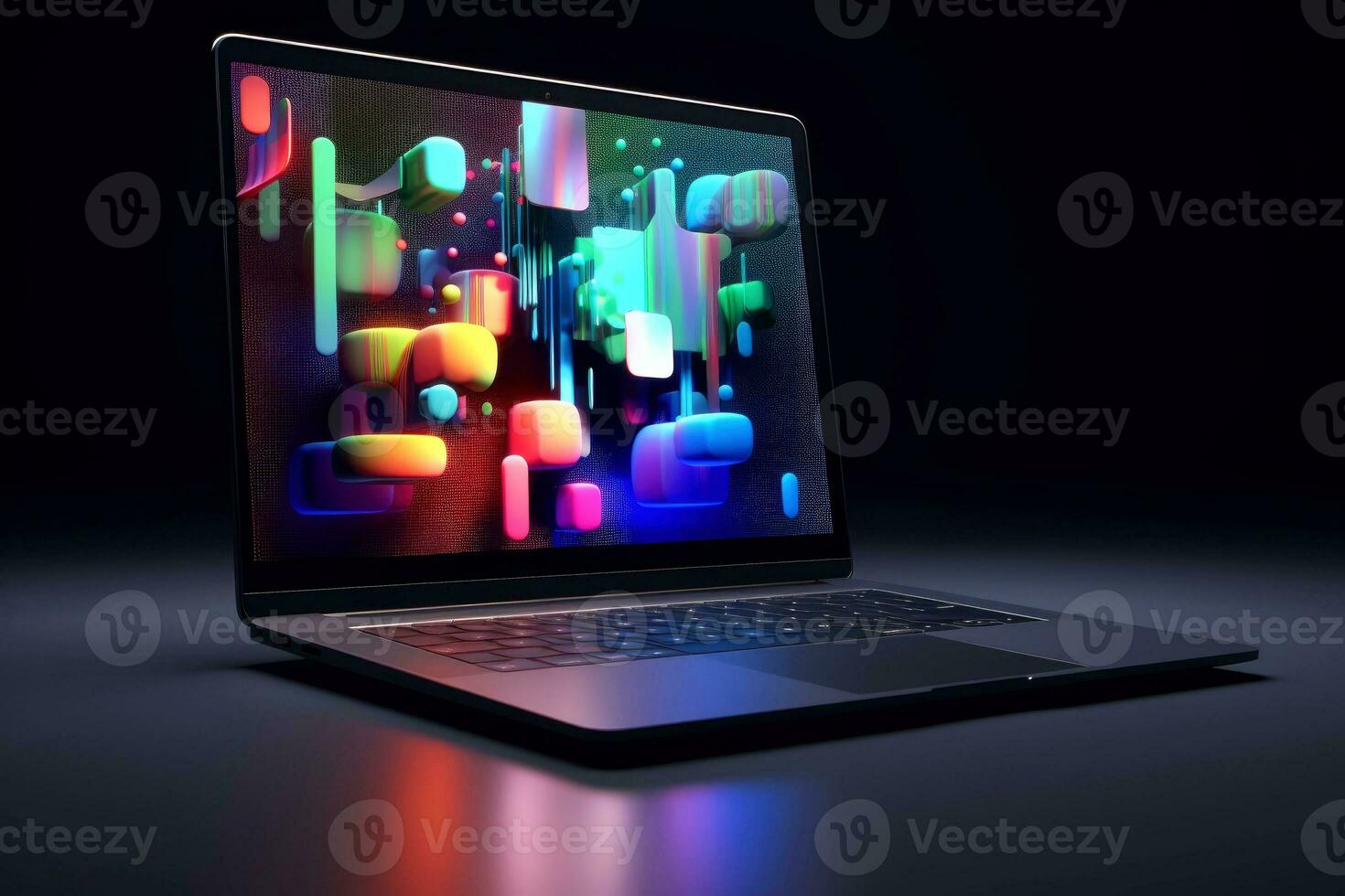 Mockup of beautiful laptop with multicolor background, Generative AI illustration photo