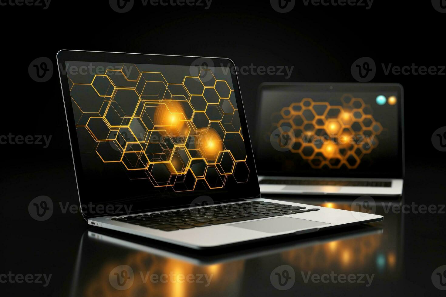 Mockup of beautiful laptop with multicolor background, Generative AI illustration photo