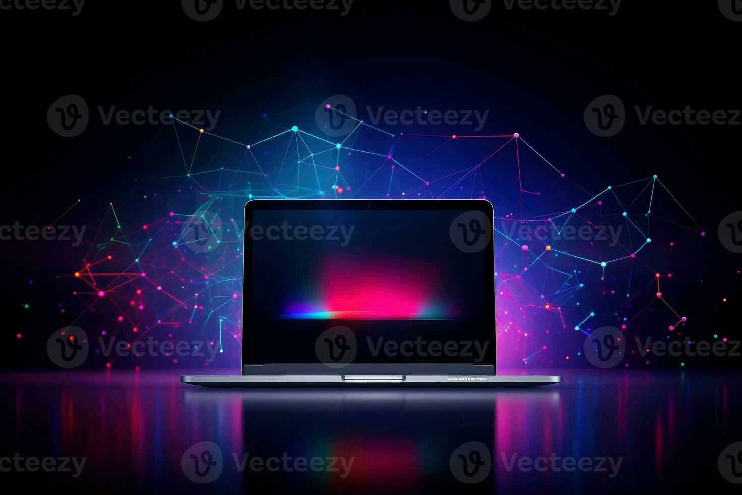 Mockup of beautiful laptop with multicolor background, Generative AI illustration photo