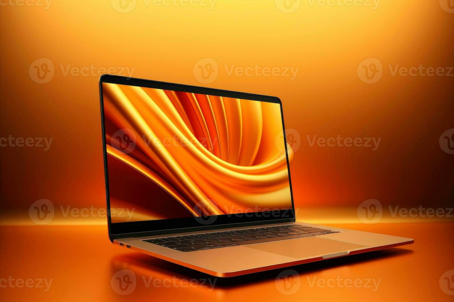 Mockup of beautiful laptop with multicolor background, Generative AI illustration photo