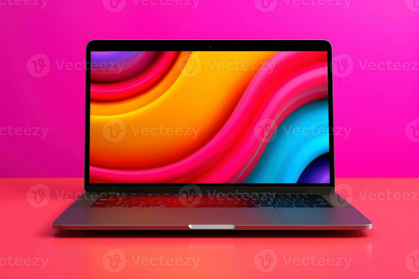 Mockup of beautiful laptop with multicolor background, Generative AI illustration photo