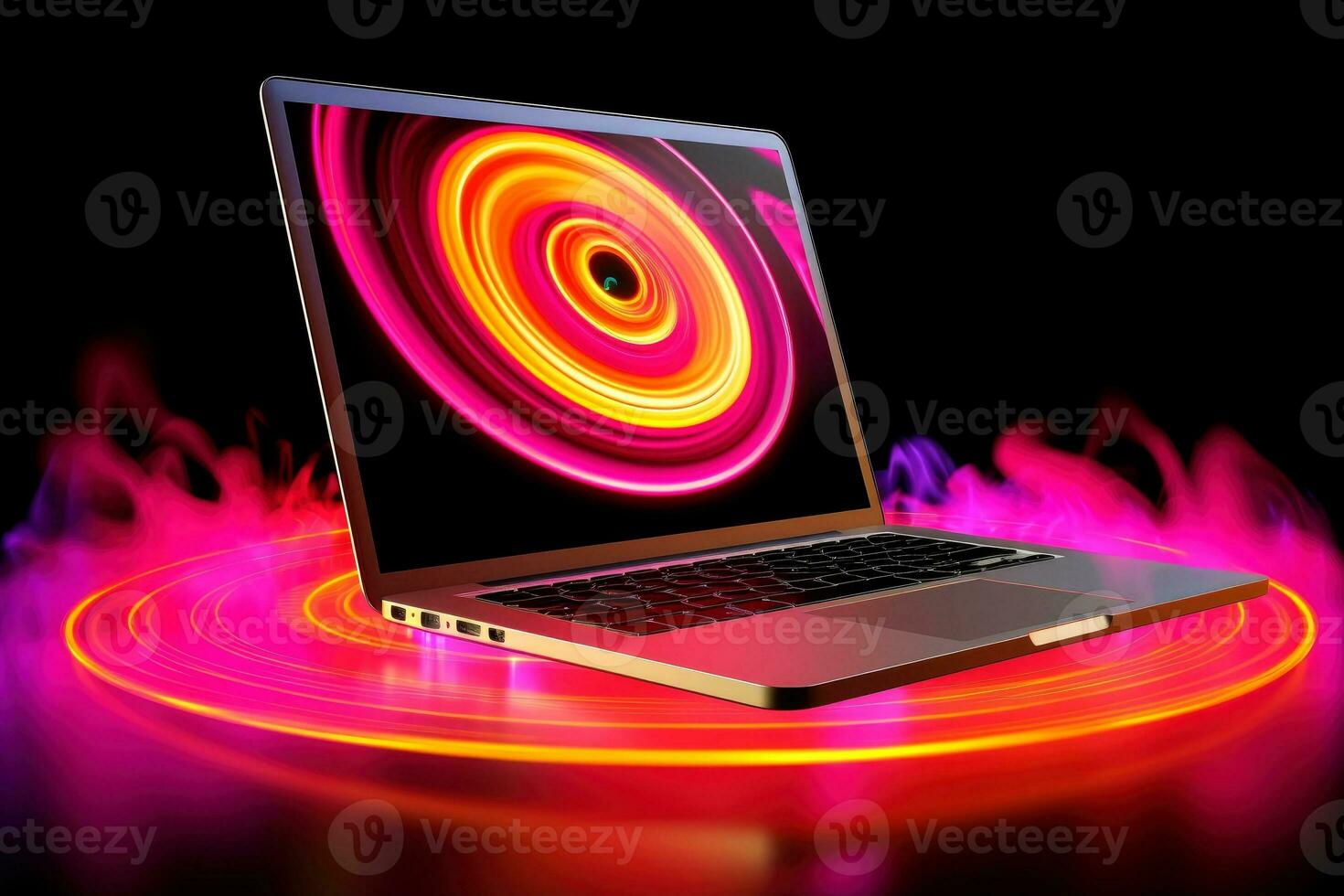 Mockup of beautiful laptop with multicolor background, Generative AI illustration photo