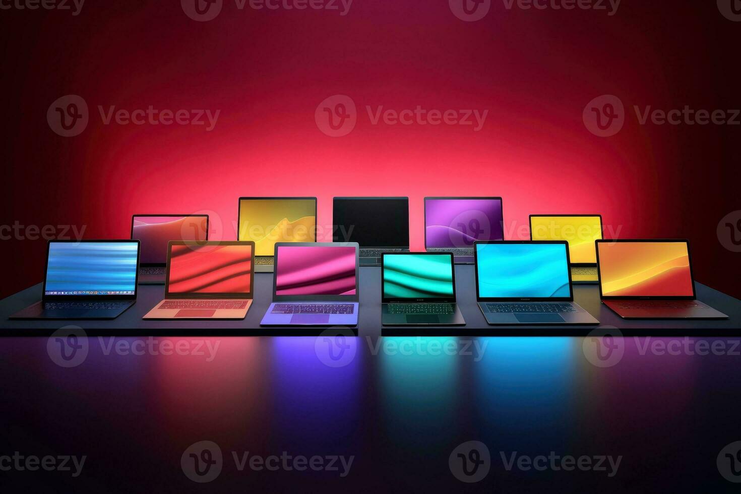 Mockup of beautiful laptop with multicolor background, Generative AI illustration photo