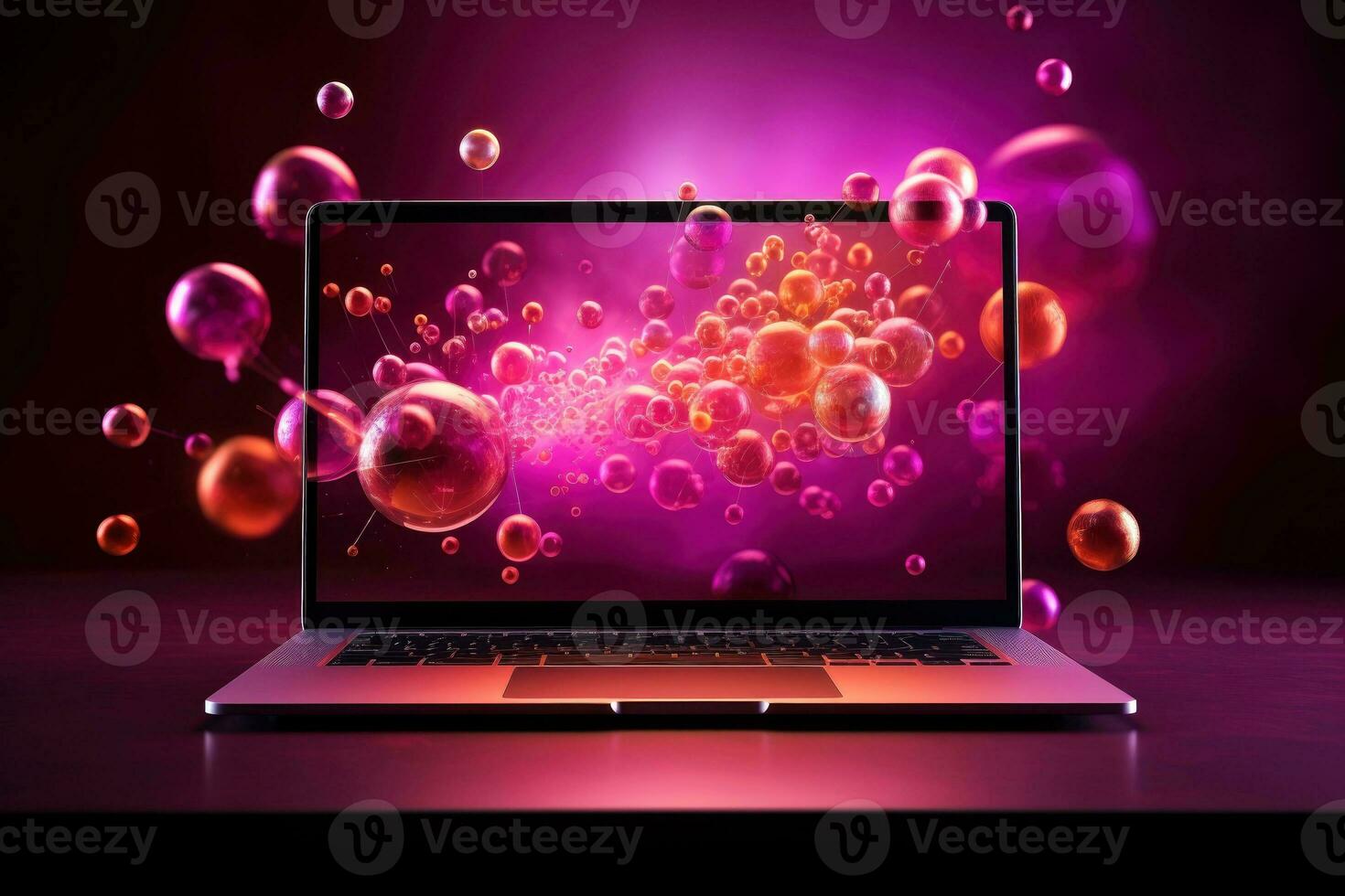 Mockup of beautiful laptop with multicolor background, Generative AI illustration photo