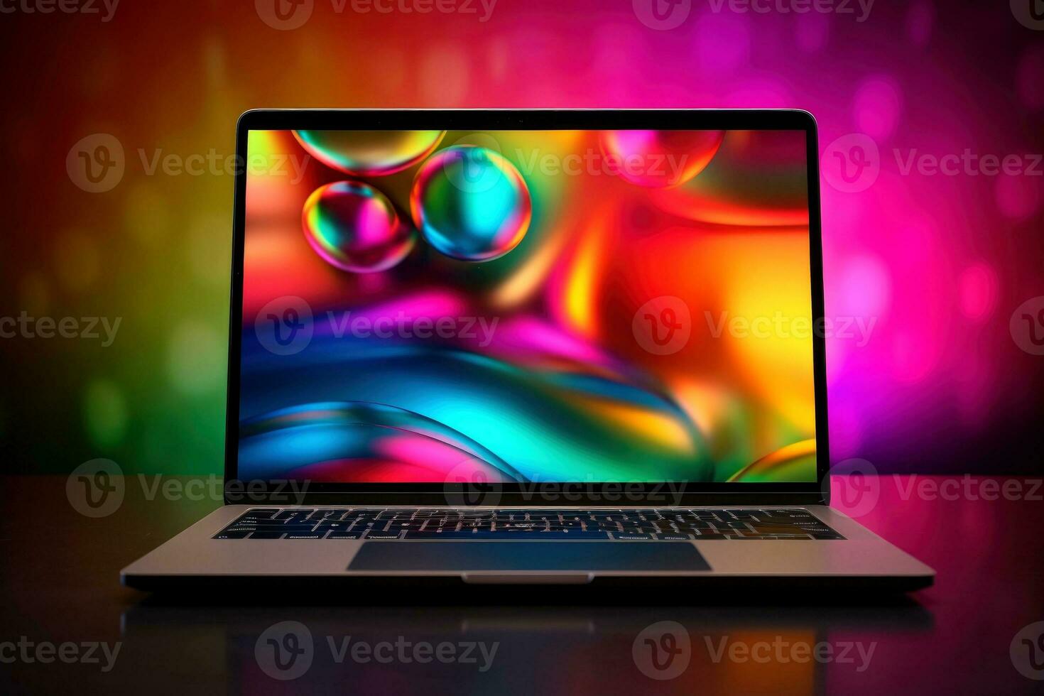 Mockup of beautiful laptop with multicolor background, Generative AI illustration photo