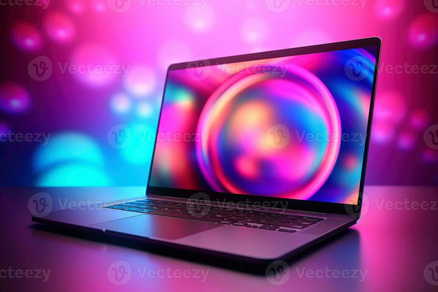 Mockup of beautiful laptop with multicolor background, Generative AI illustration photo