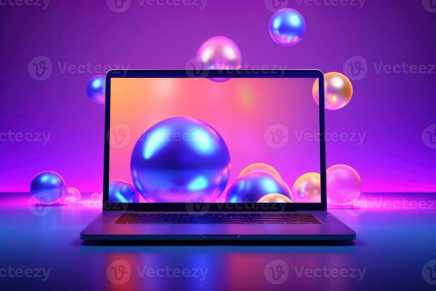 Mockup of beautiful laptop with multicolor background, Generative AI illustration photo