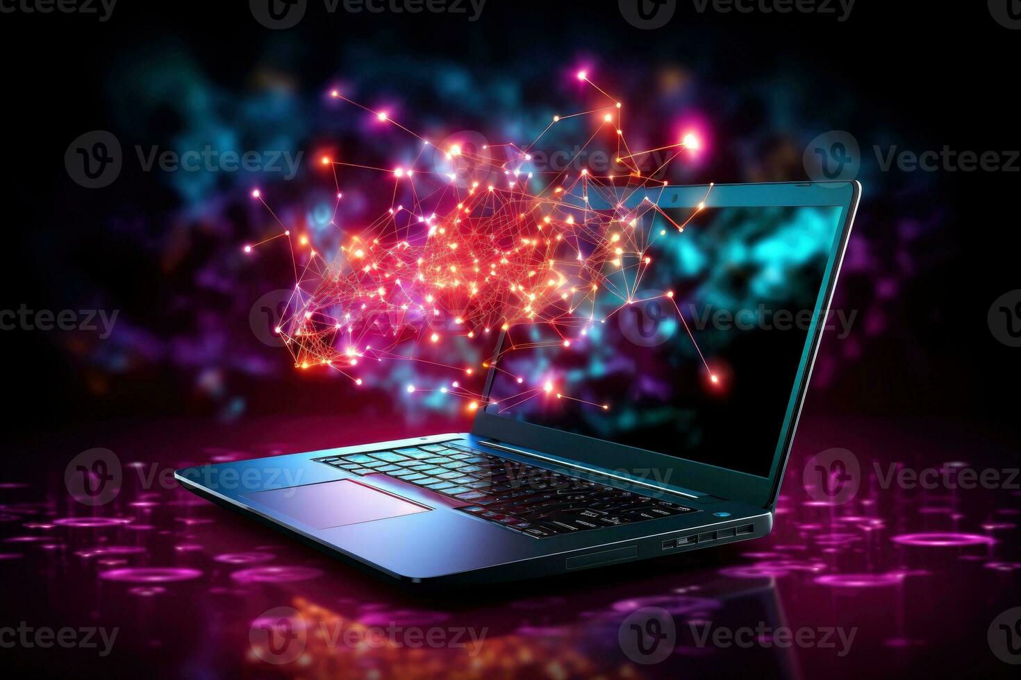 Mockup of beautiful laptop with multicolor background, Generative AI illustration photo