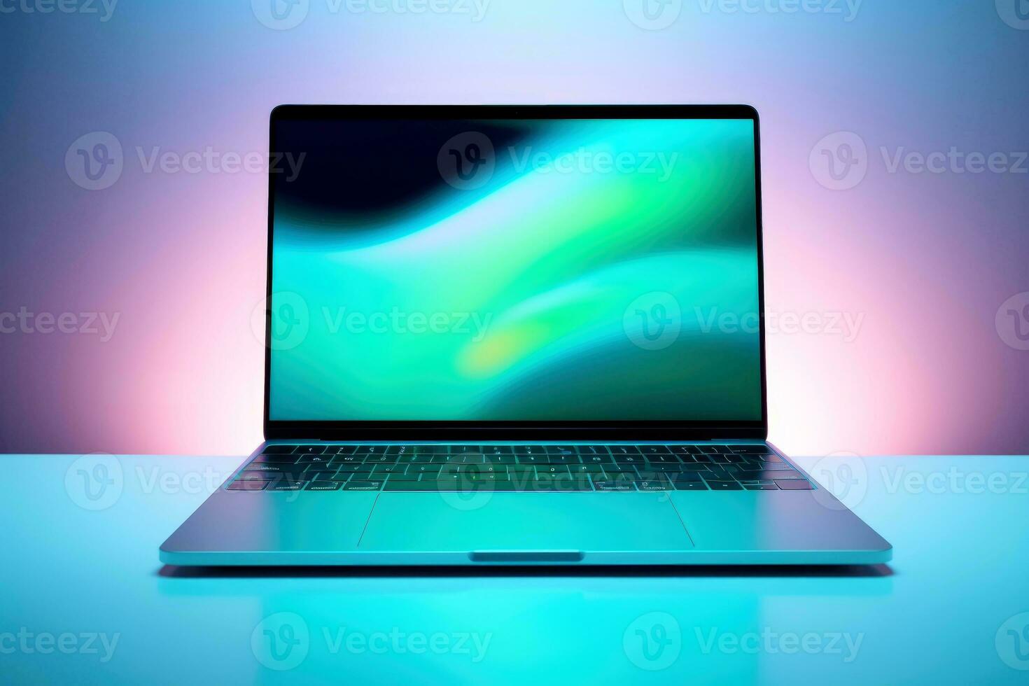 Mockup of beautiful laptop with multicolor background, Generative AI illustration photo