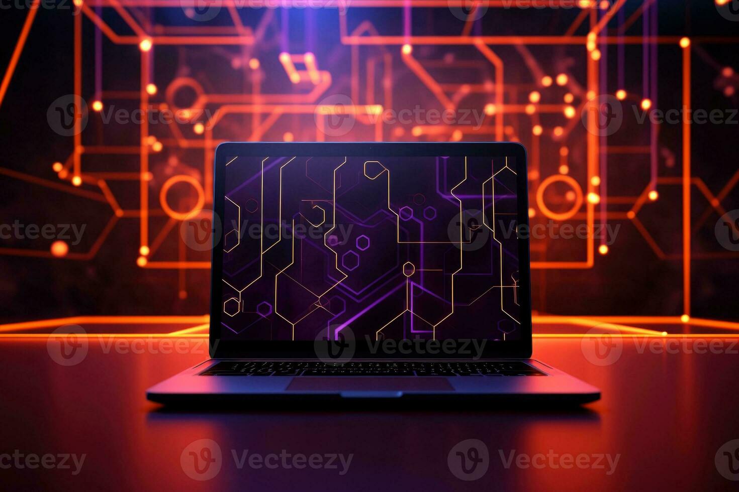 Mockup of beautiful laptop with multicolor background, Generative AI illustration photo