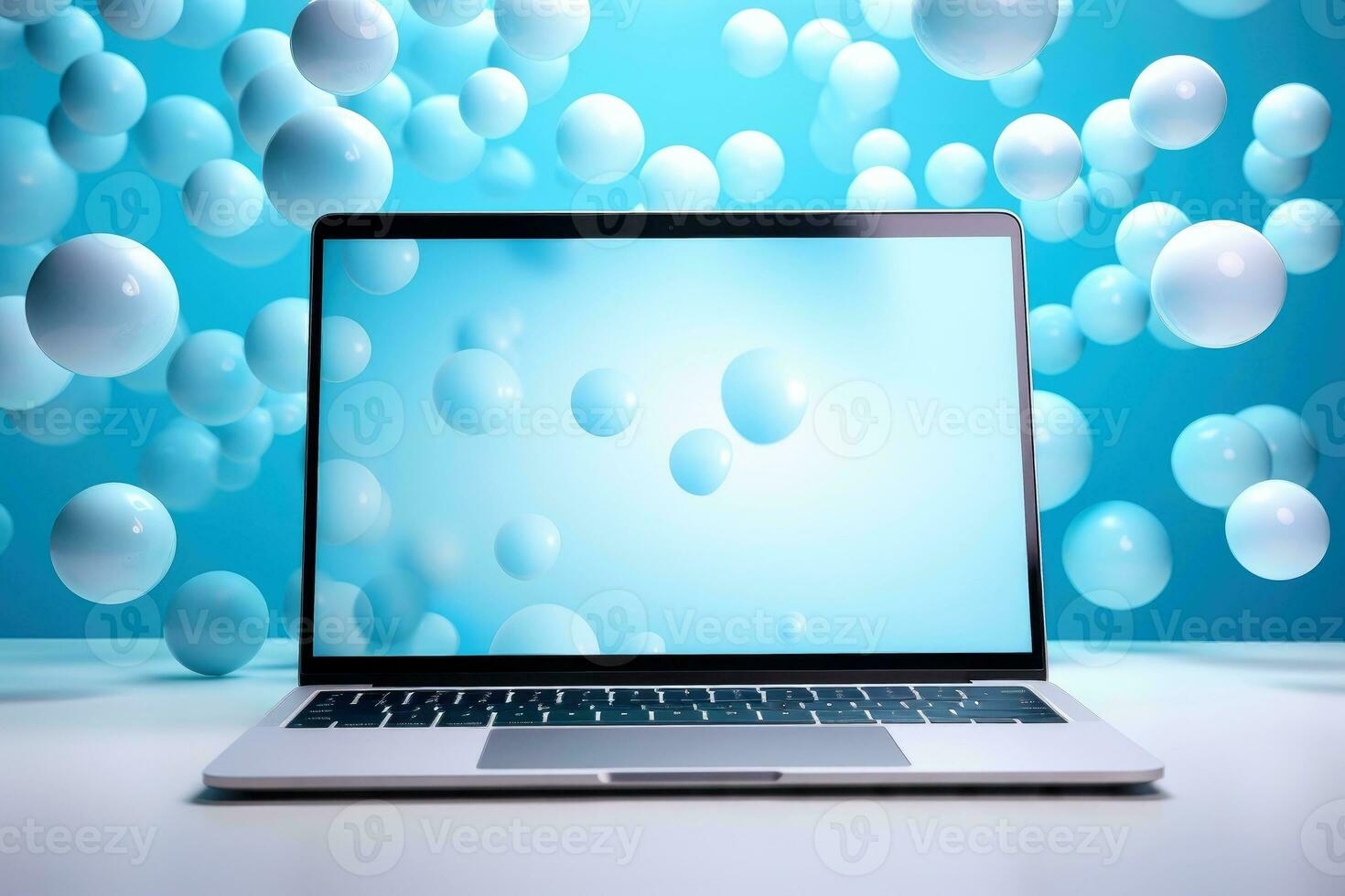 Mockup of beautiful laptop with multicolor background, Generative AI illustration photo