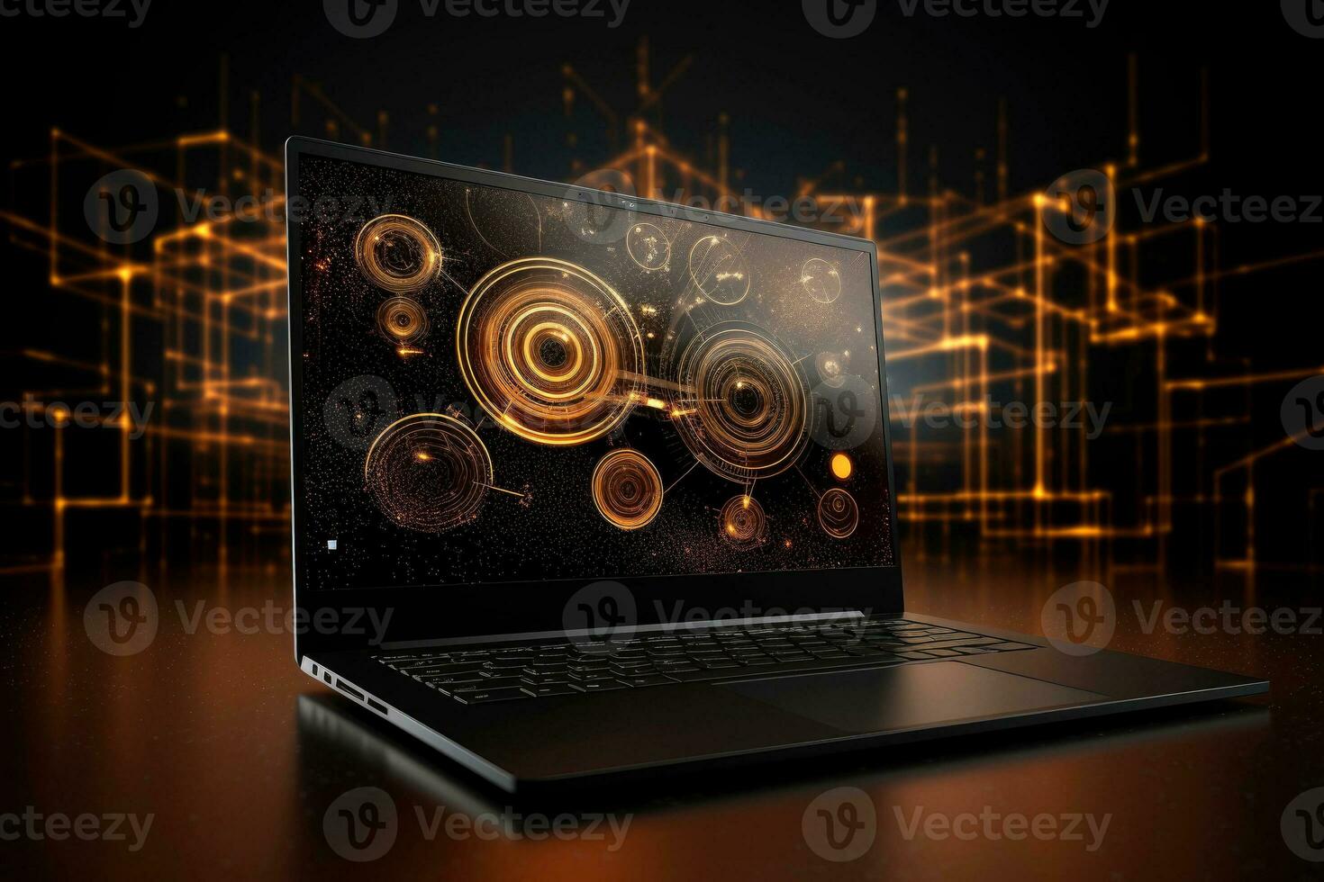 Mockup of beautiful laptop with multicolor background, Generative AI illustration photo