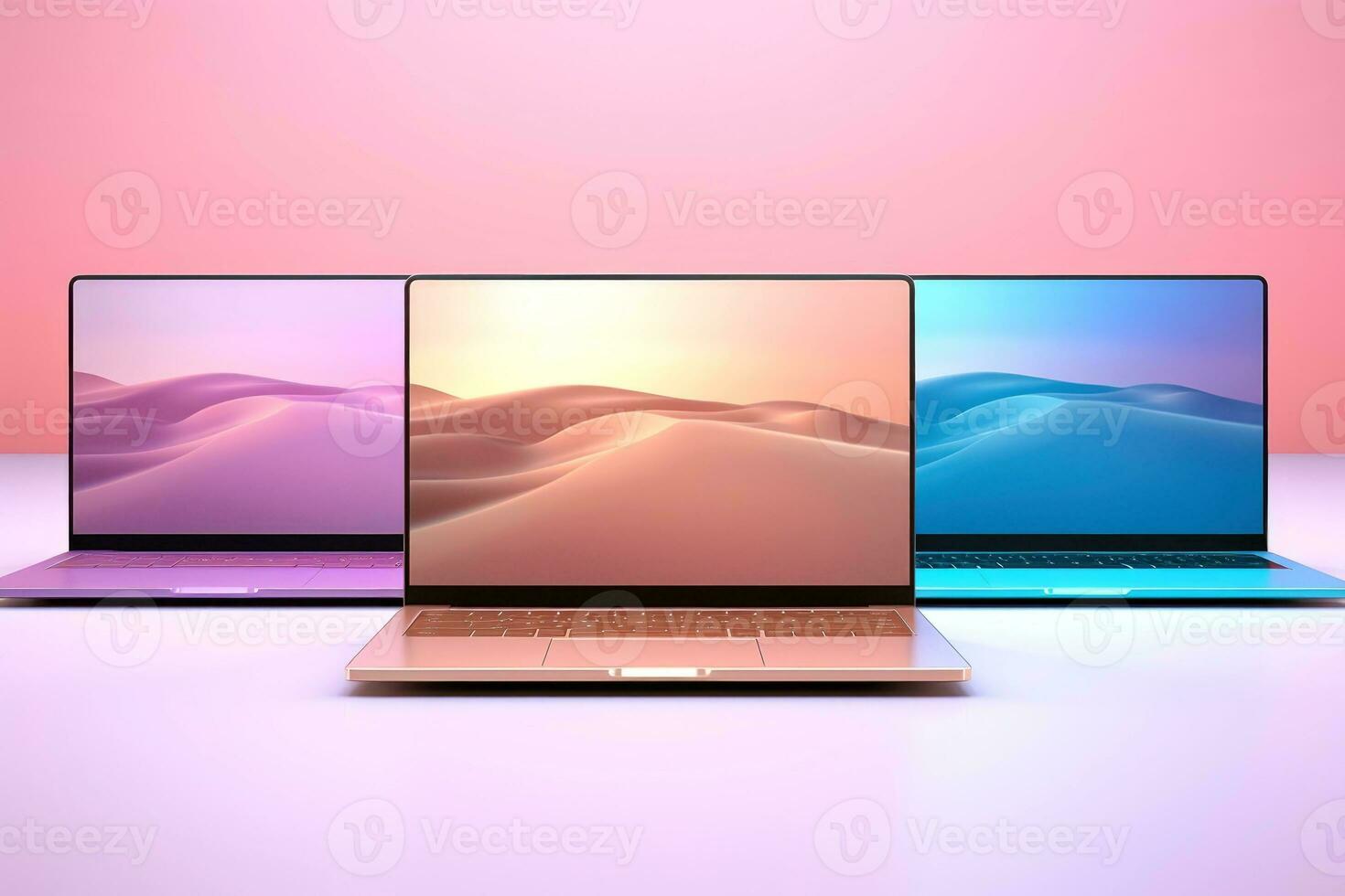 Mockup of beautiful laptop with multicolor background, Generative AI illustration photo