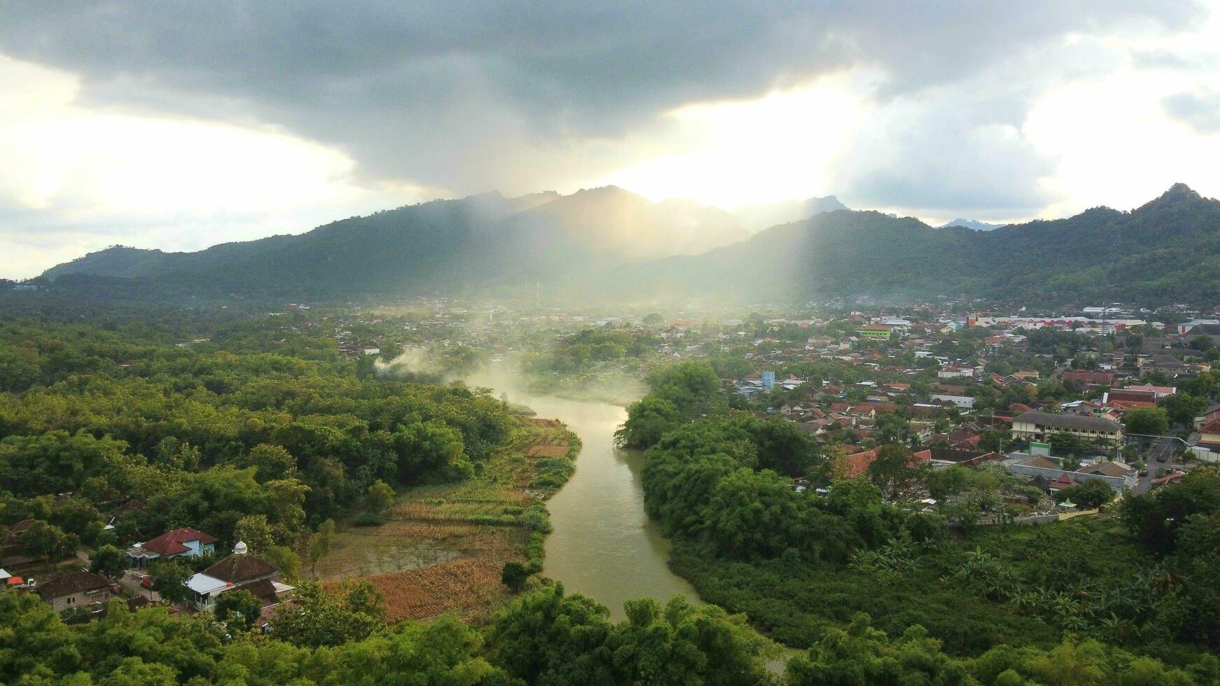 natural scenery of mountains and villages photo