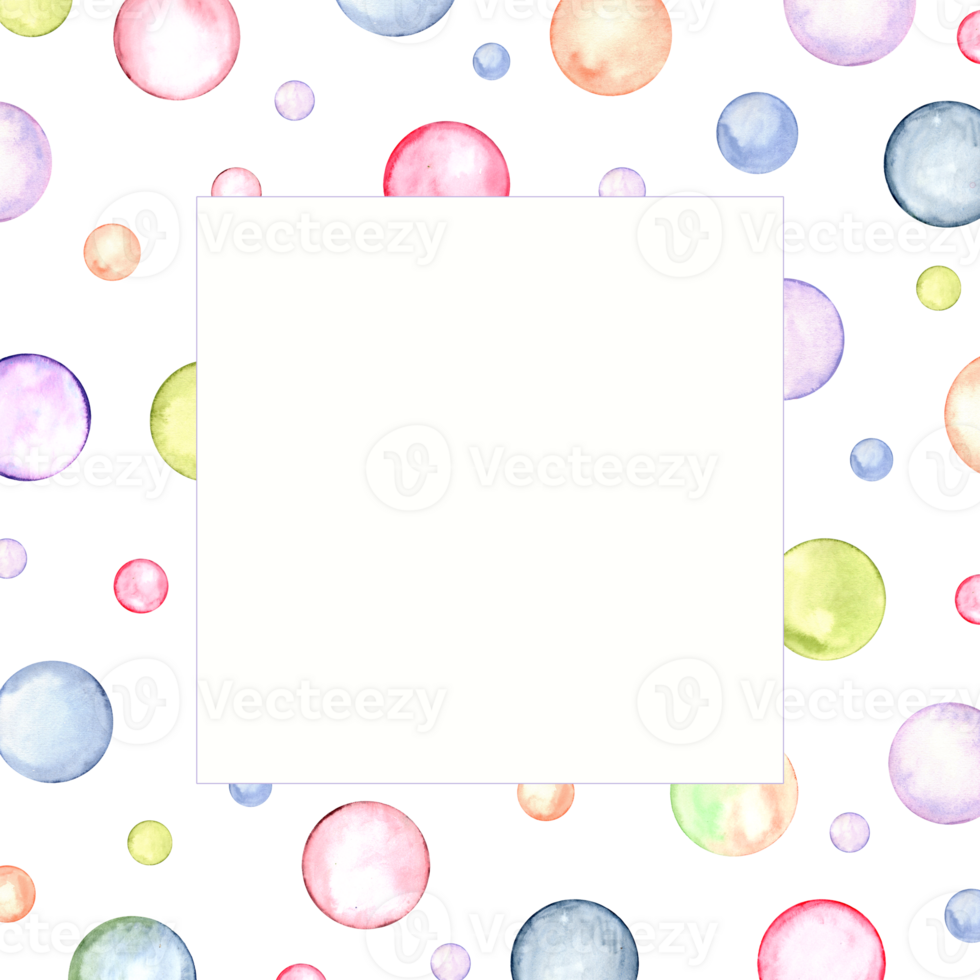 Simple frame design. Circle in soft pastel colors. Creative minimalist style. Splashes, polka dot, bubbles, round doodle spots, brush strokes, stains. Watercolor illustration for greeting, invitation png