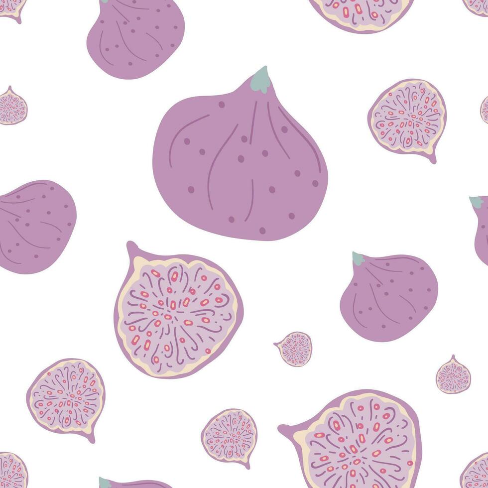 Figs groovy seamless hand drawn pattern purple fruit vector