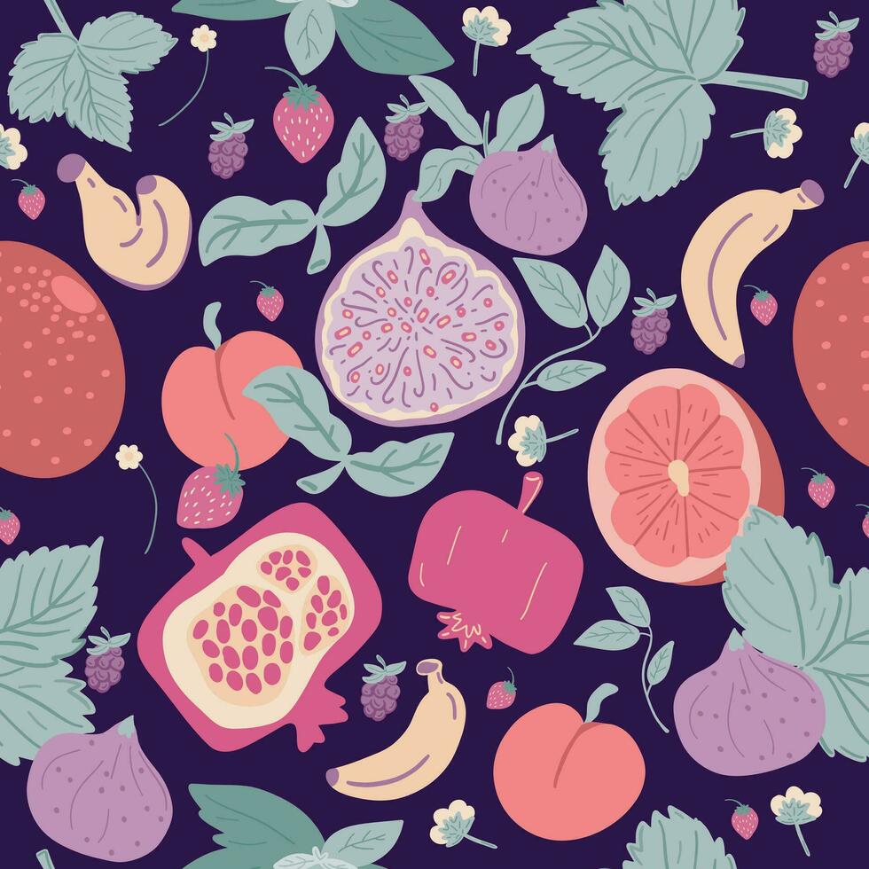 Groovy fruits seamless hand drawn pattern vector