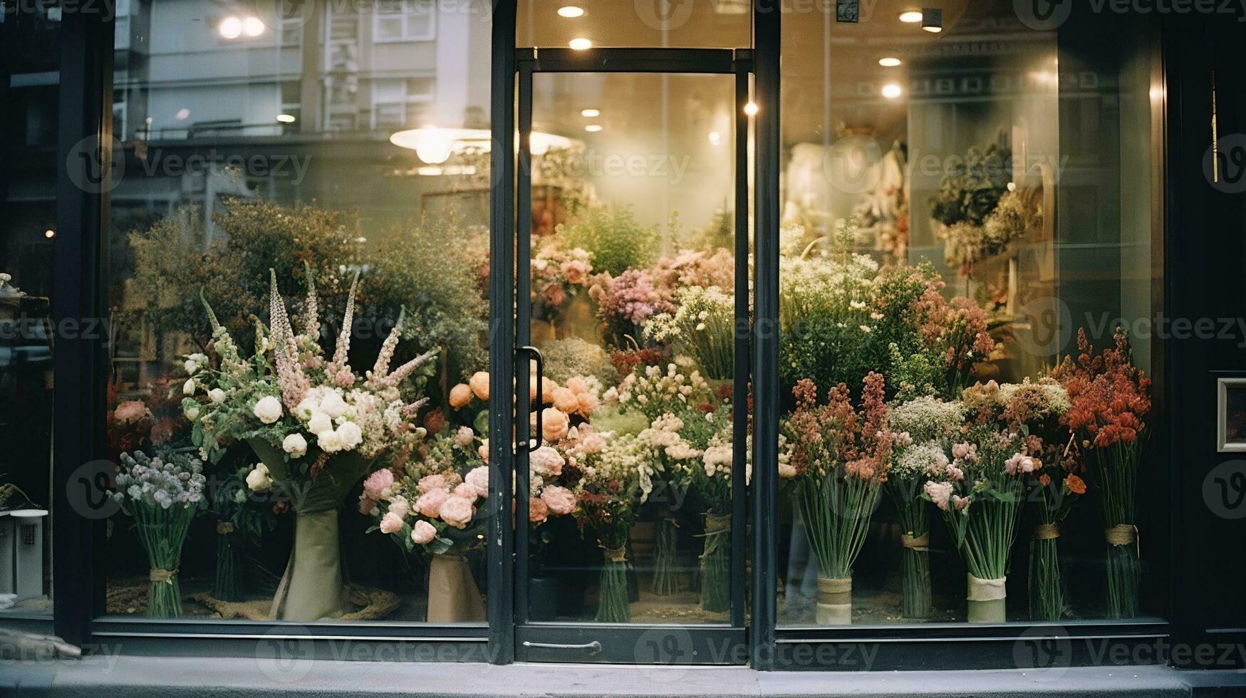 Generative AI, street floral shop with colorful flowers, aesthetic muted colors photo