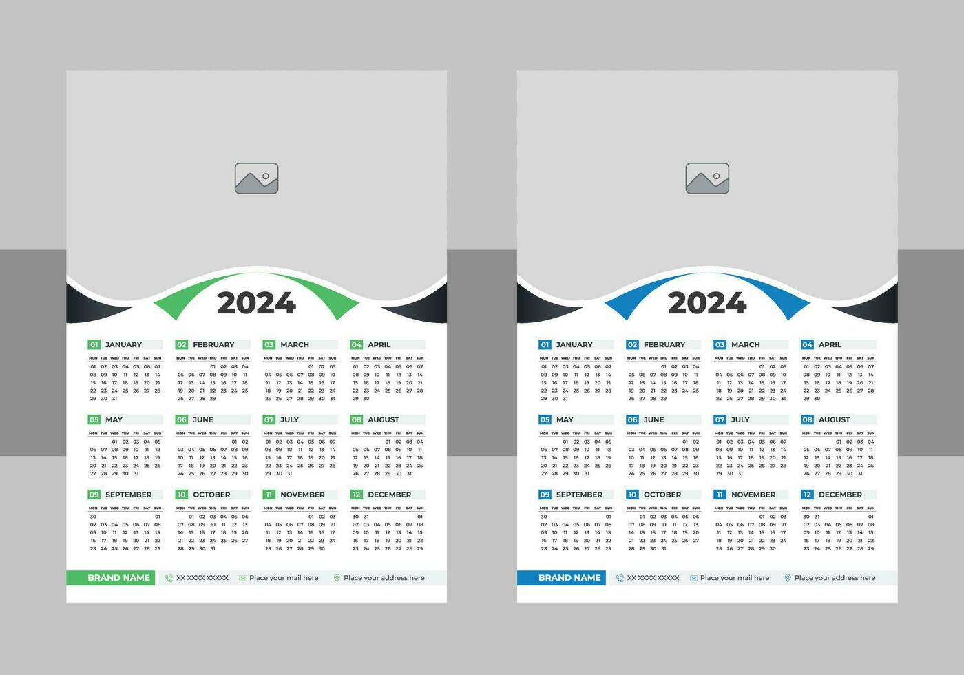 Calendar 2024 with simple and modern design, Week starts Monday, Simple calender layout or Yearly diary Organizer in English vector