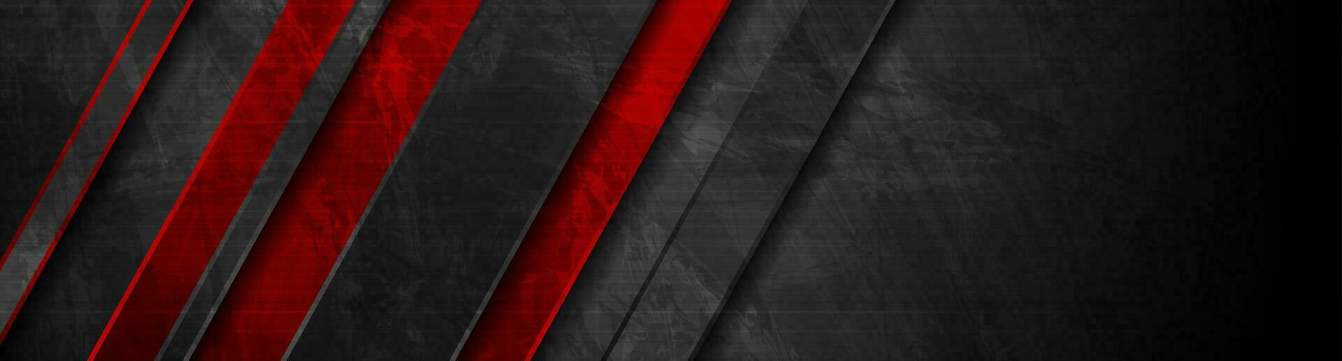 Black red geometric stripes abstract tech grunge background vector