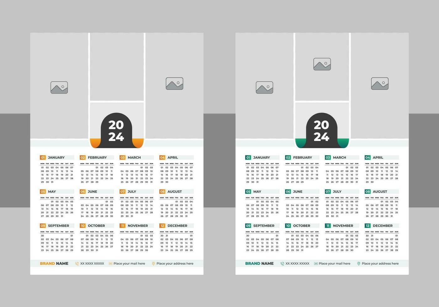 Calendar 2024 template planner vector wall minimalist style 1 to 12 month one page