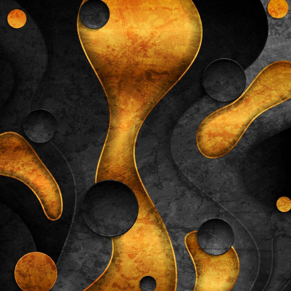 Black and golden abstract grunge wavy corporate background vector