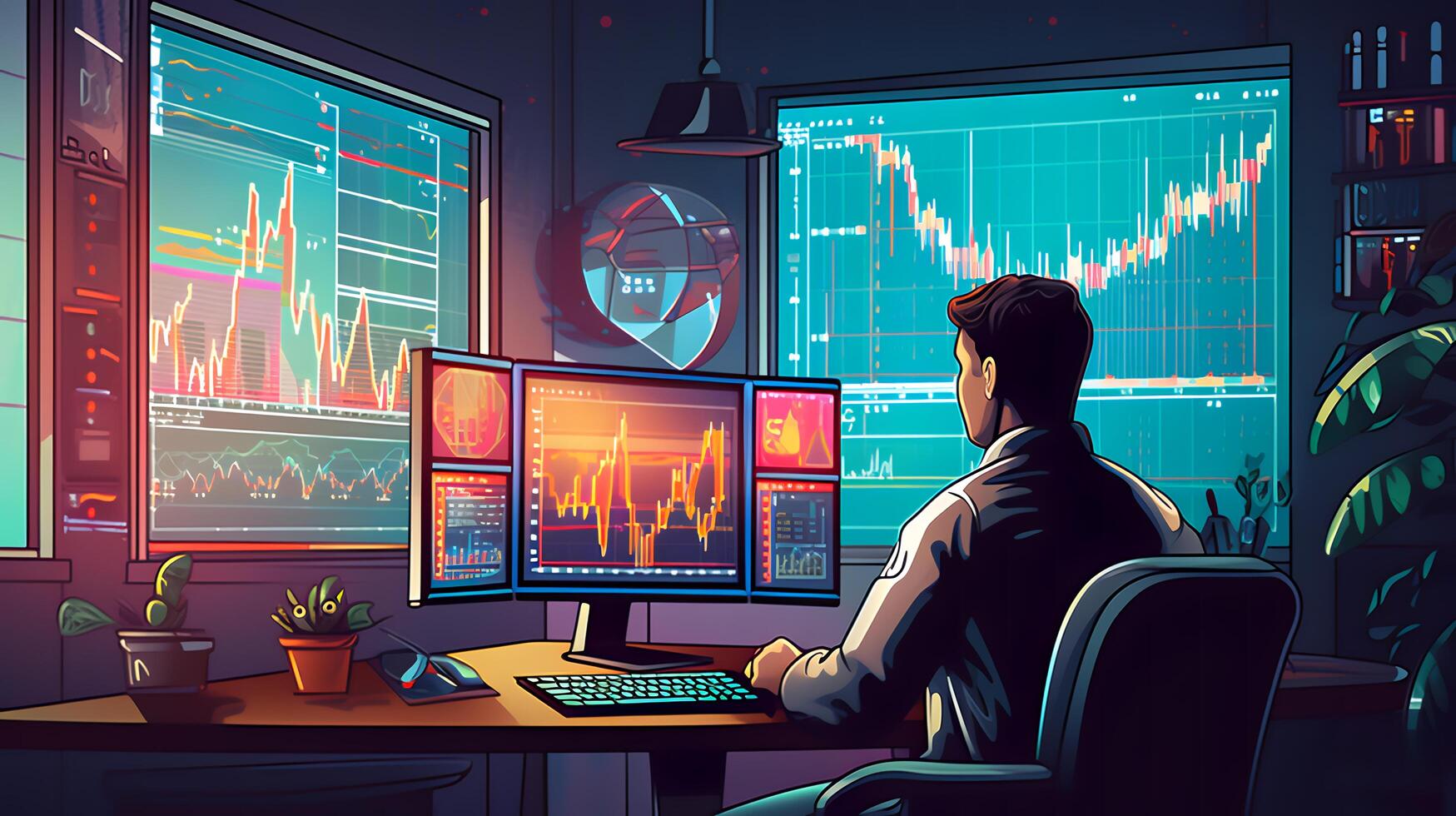 worker is analyzing financial charts. Generative AI photo